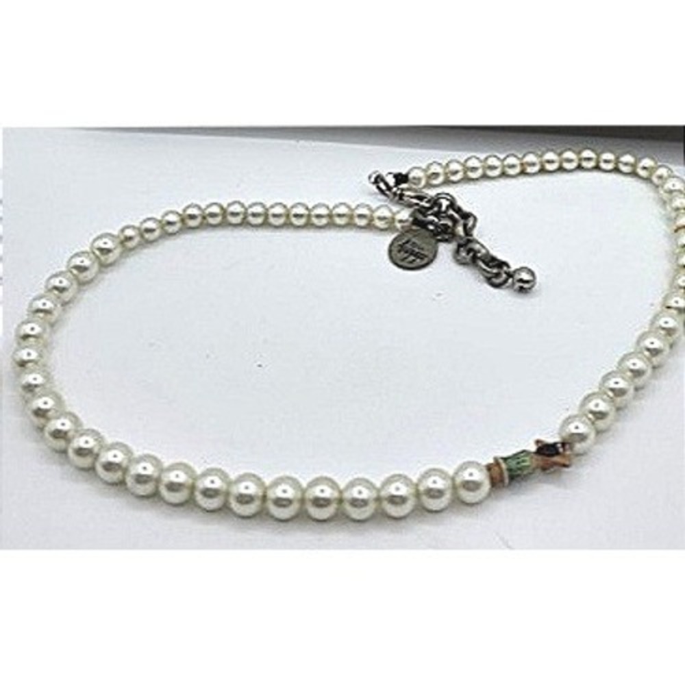 Venessa Arizaga White Pearl Hula Girl Charm Necklace‎ Silver Tone Adjustable
